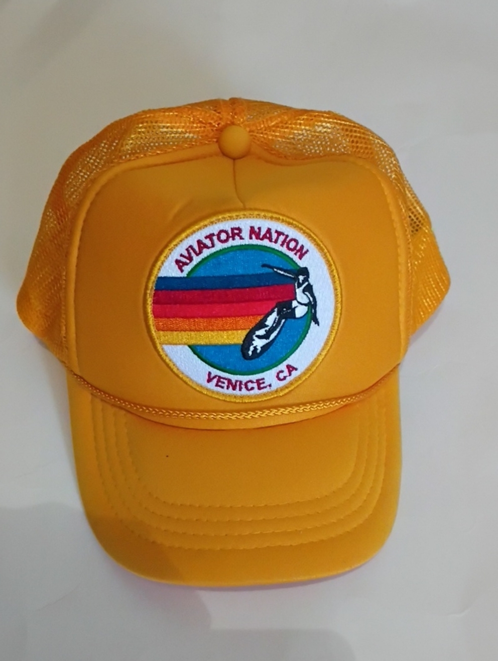 Aviator Nation Yellow Mesh Adult Trucker Hat Cap with Rainbow Patch Unisex